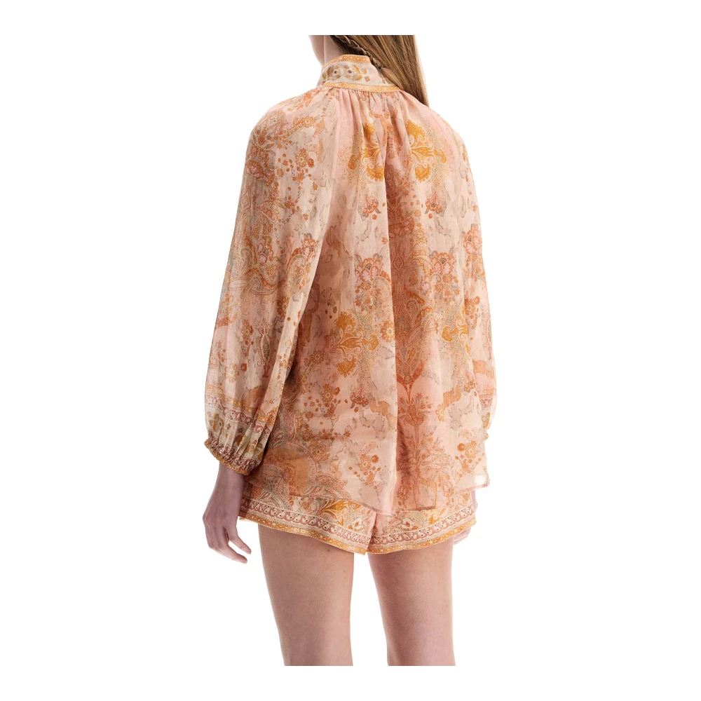 Zimmermann Elegante Paisley Blouse met Hoge Hals Beige Dames