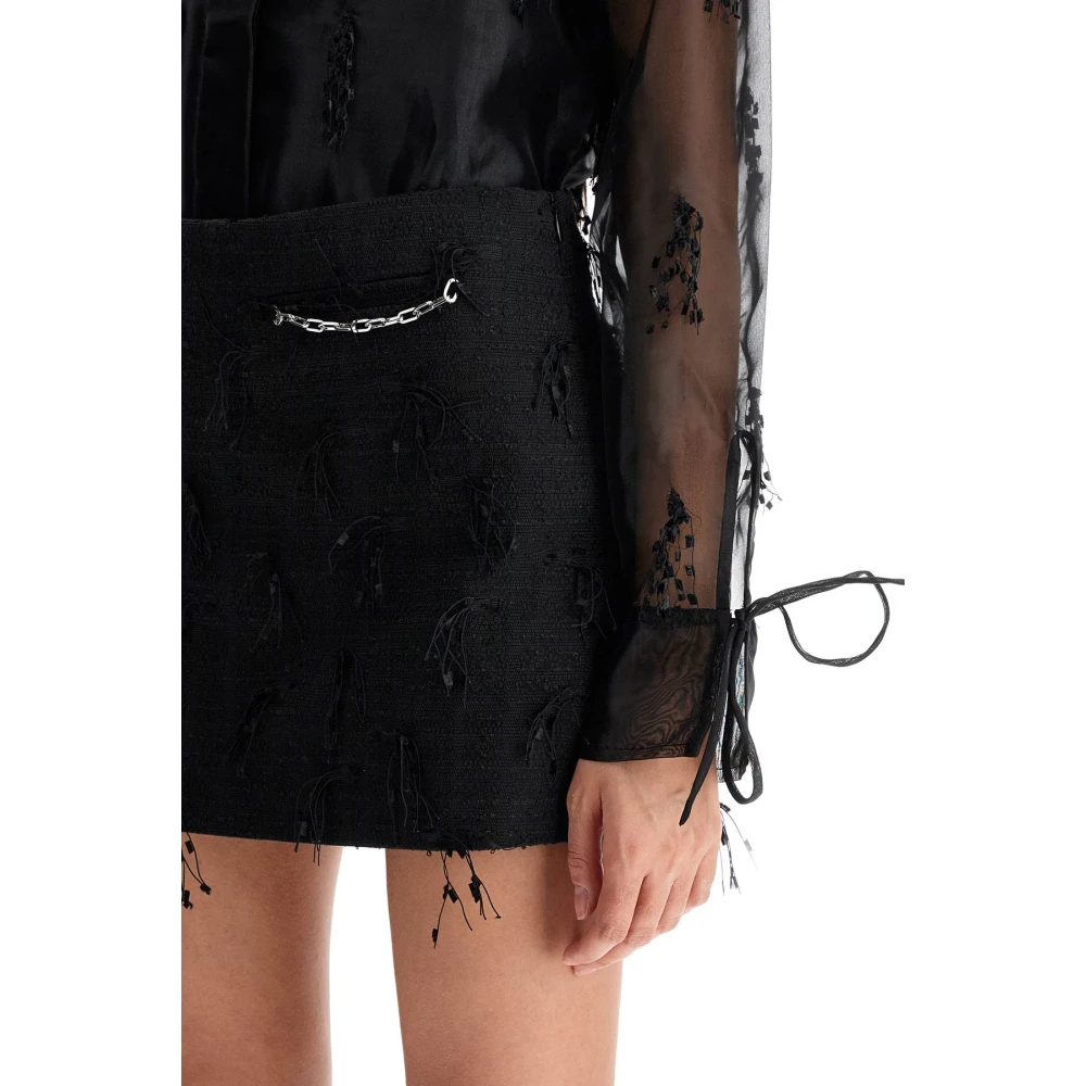 Ganni Frayed Tweed Bouclé Mini Rok Black Dames
