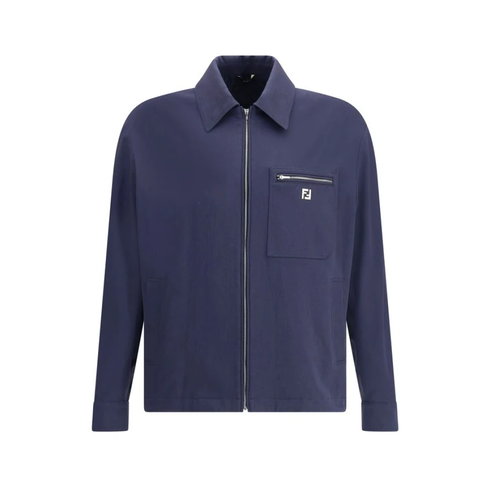 Fendi , Light Jackets, Male, Blue, M, Modern Rich Jacket With Ff Logo