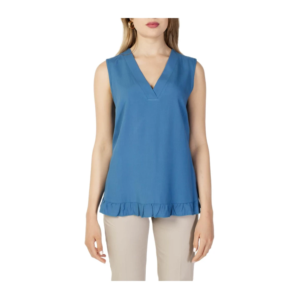 Sandro Ferrone Blauwe V-hals Tank Top Blue Dames