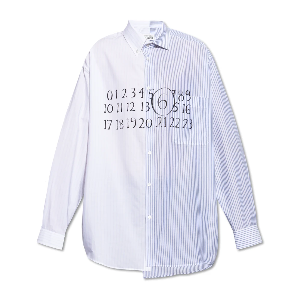 Mm6 Maison Margiela Men's Blue Casual Shirts, M, Shirt With Stripe Pattern