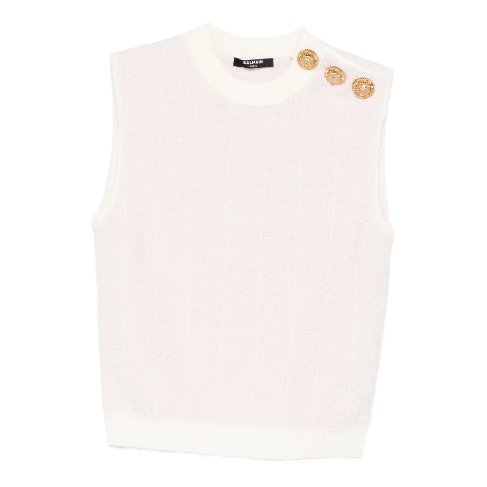 Balmain Kvinno Rosa Toppar Dam, Xs, Tweed, Tweed Crop Top Med Knappar