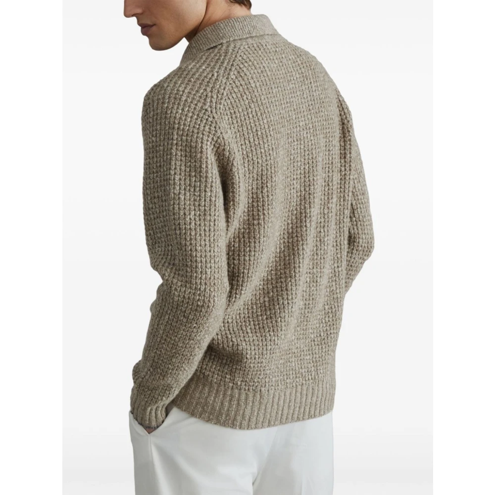 BRUNELLO CUCINELLI Beige Kasjmiermix Gebreide Polo Sweater Beige Heren