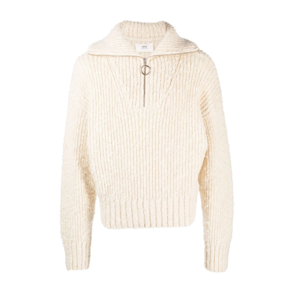 Ami Paris Women's Beige Brushed Textured Jumper