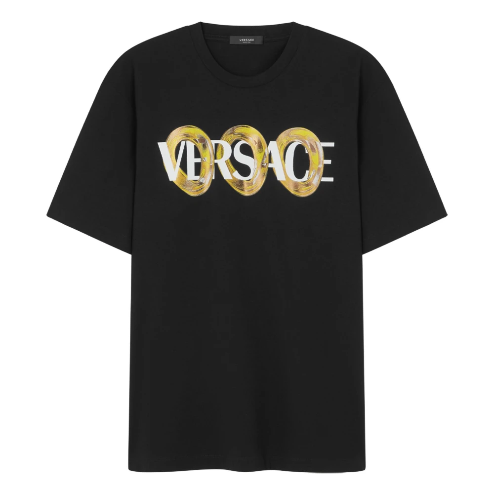 Versace Men's Black T-Shirts, M, Logo Chain Print T-Shirts Polos