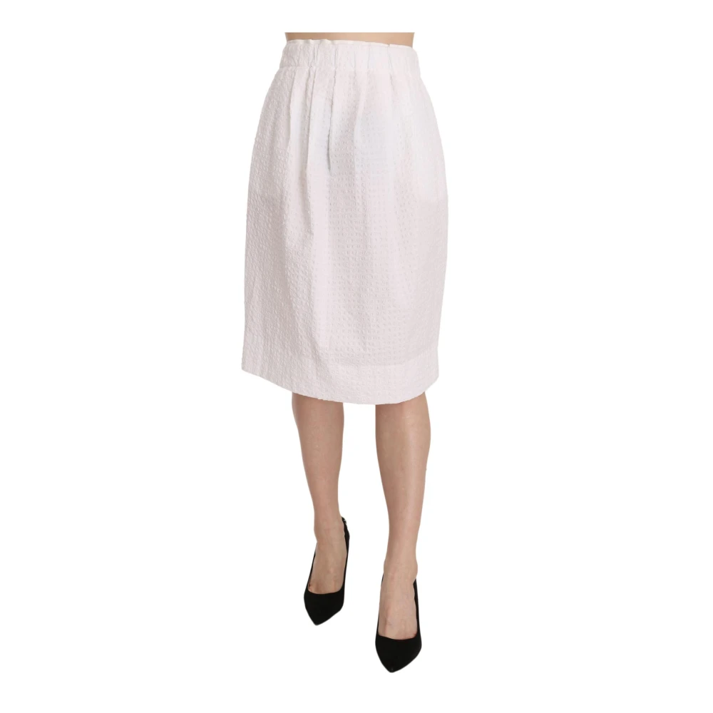 L'Autre Chose Vit Jacquard Stretch Midi Kjol White, Dam