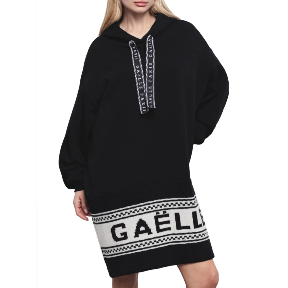 Gaëlle Paris Zwarte Katoenen Hoodie Mini Jurk Black Dames