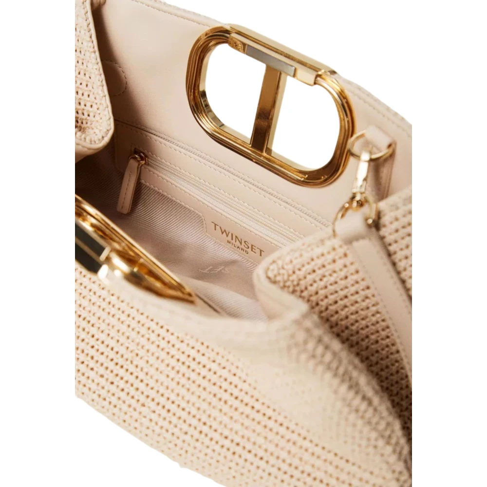 Twinset Stro Geweven Schoudertas met Ovaal T Metalen Handvat Yellow Dames