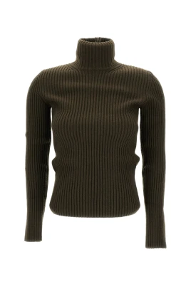 Mörkgrön Ribbstickad Turtleneck Sweater