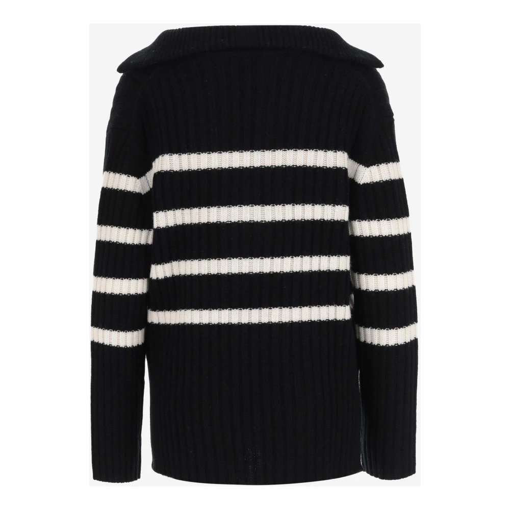 allude Gestreepte Wol-Kasjmier V-hals Trui Black Dames