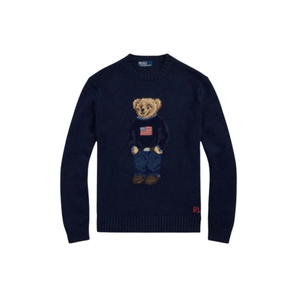 Polo Ralph Lauren Jacquard Katoenen Linnen Polo Bear Trui Blue Dames