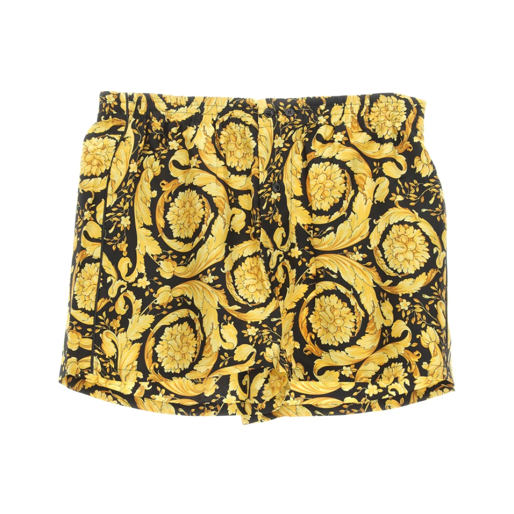 Versace Zijden Twill Barok Pyjamashorts Yellow Heren