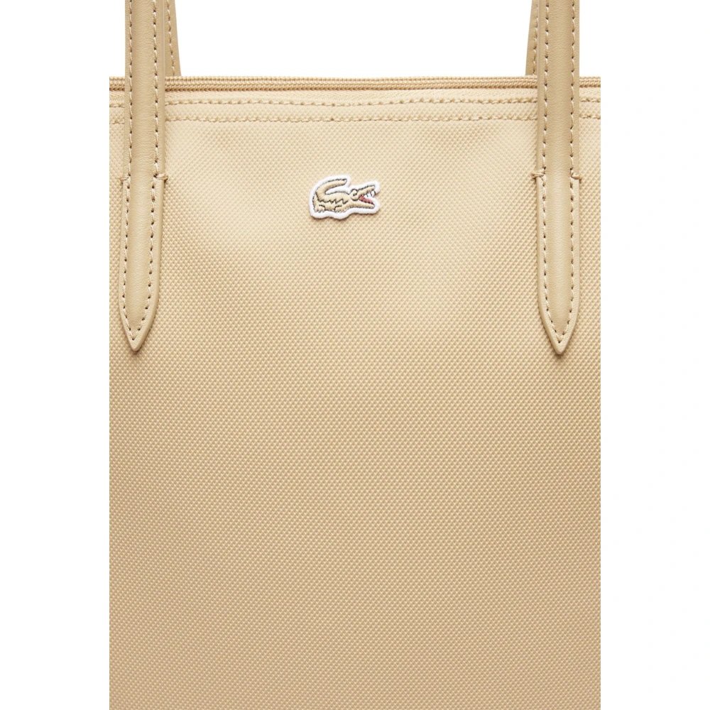 Lacoste Effen Kleur Logo Geborduurde Tas Beige Dames