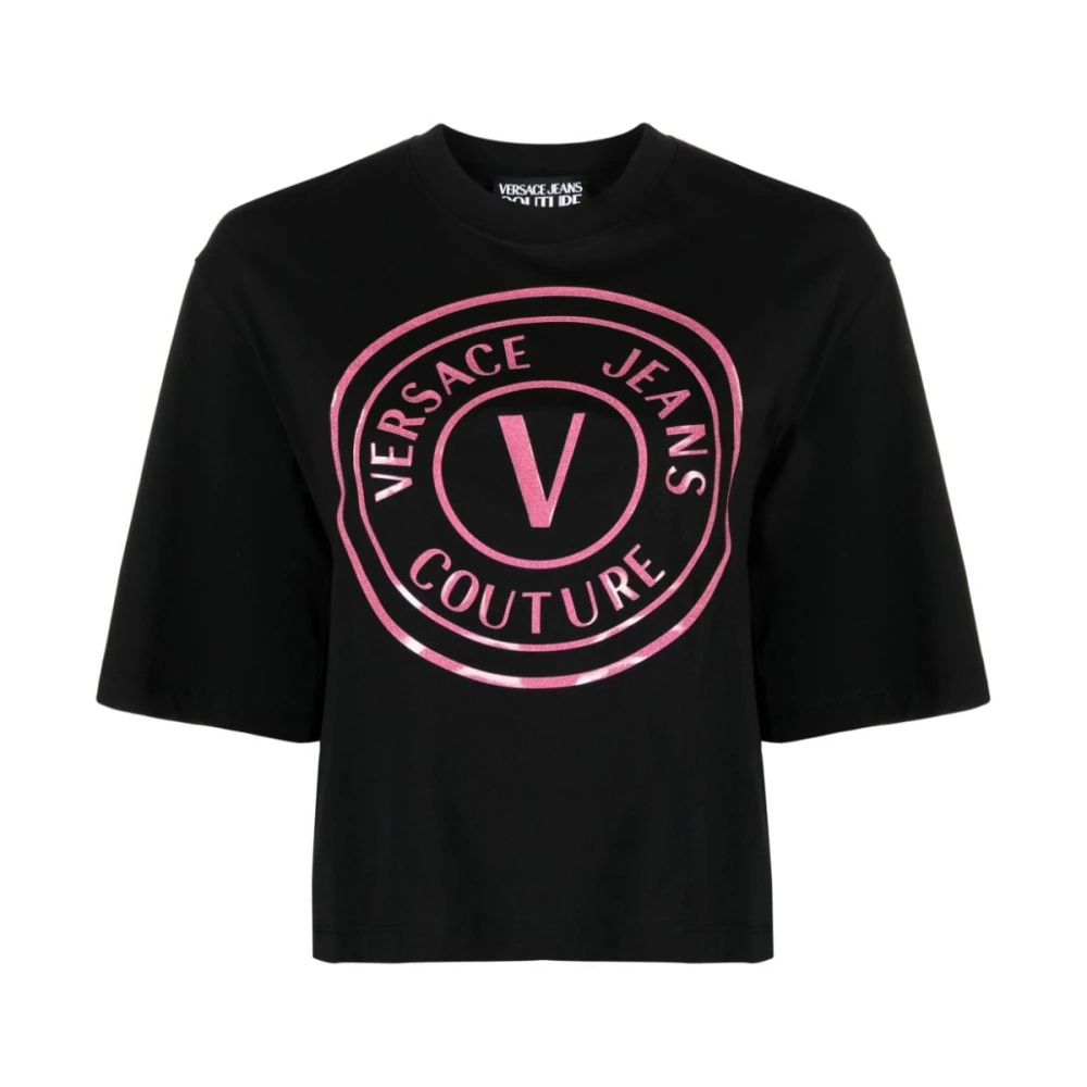 Versace Jeans Couture Zwarte T-shirt met Brand Logo Print Black Dames