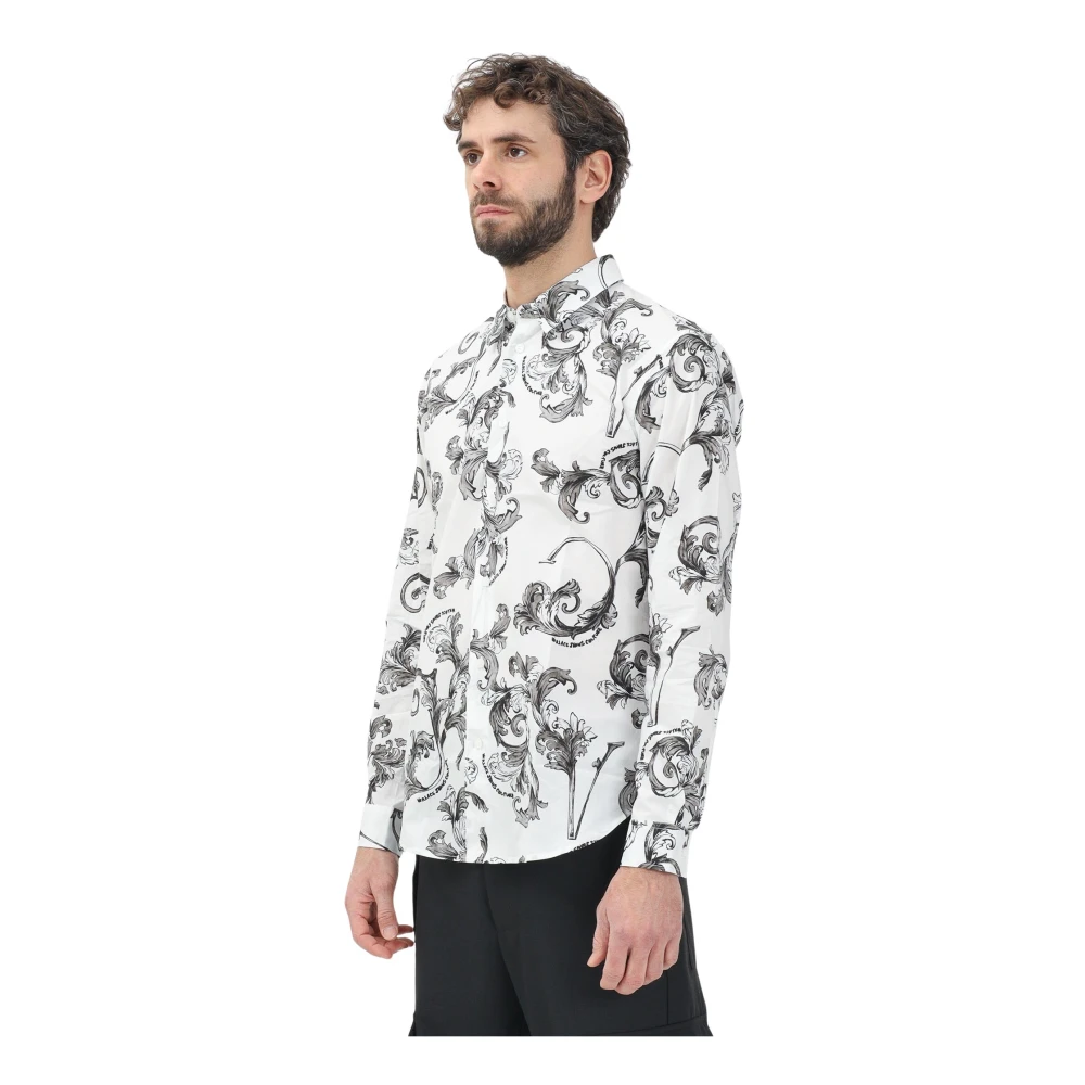 Versace Jeans Couture Barocco Outline Overhemd Lange Mouw Wit White Heren