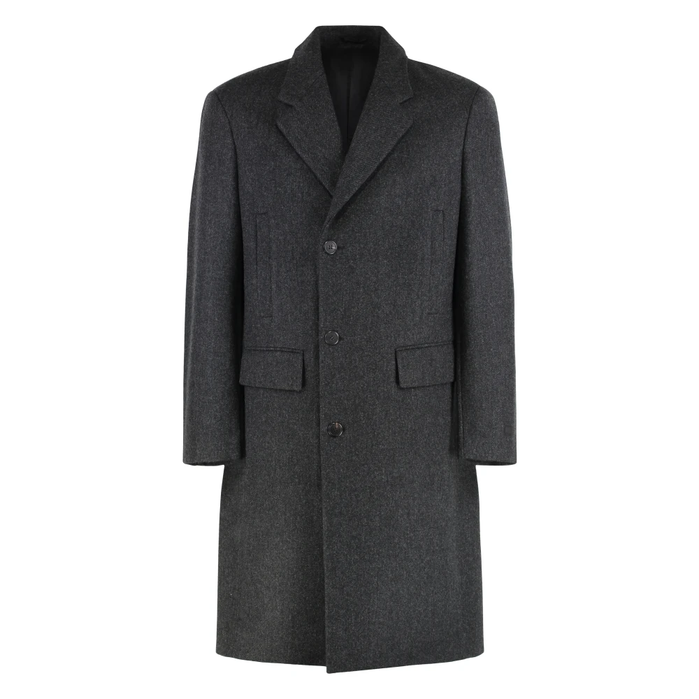 Prada Men's Gray Single-Breasted Wool Coat - Single-Breasted Coats - L - Coats