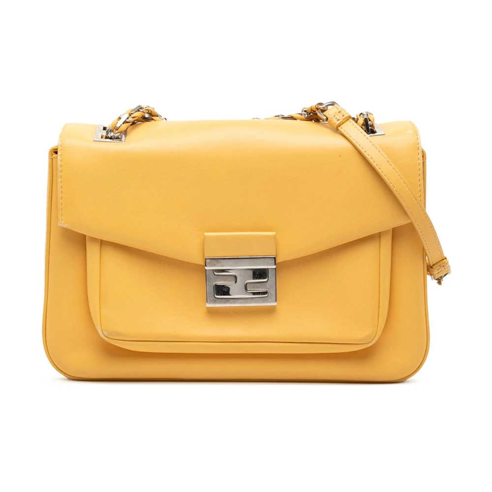 Fendi Vintage Women's Yellow Pre-Owned Flap Shoulder Bag