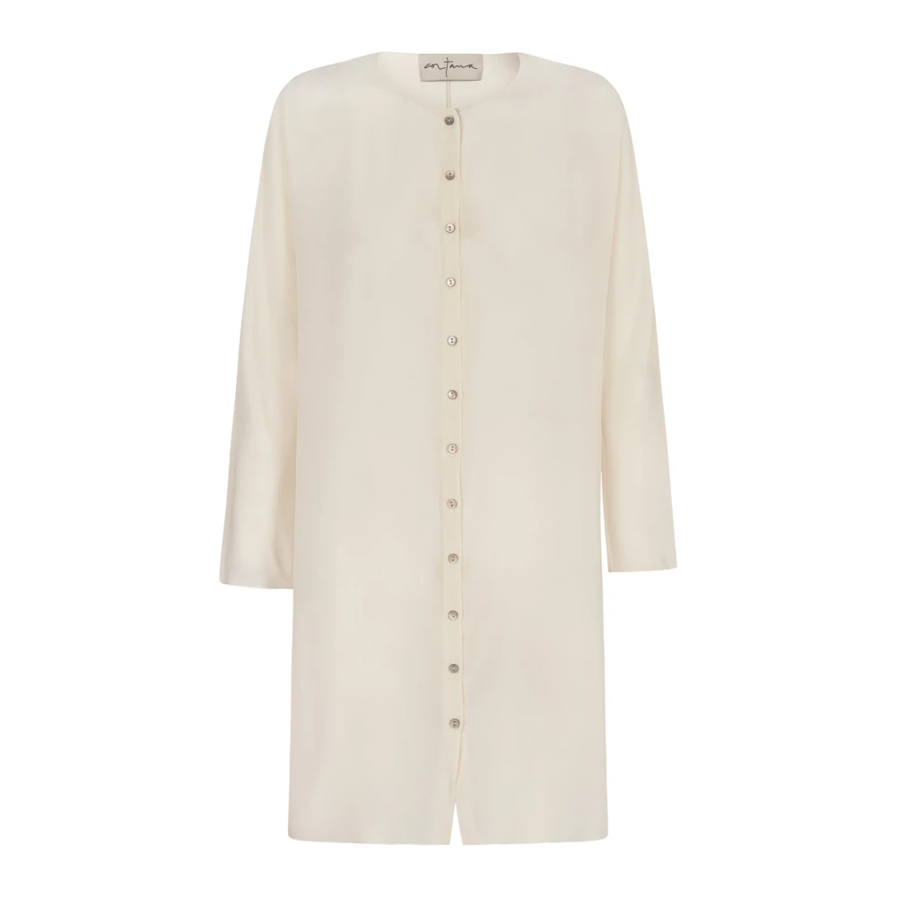 Cortana Zijden Ivoor Shirt Ronde Hals White Dames