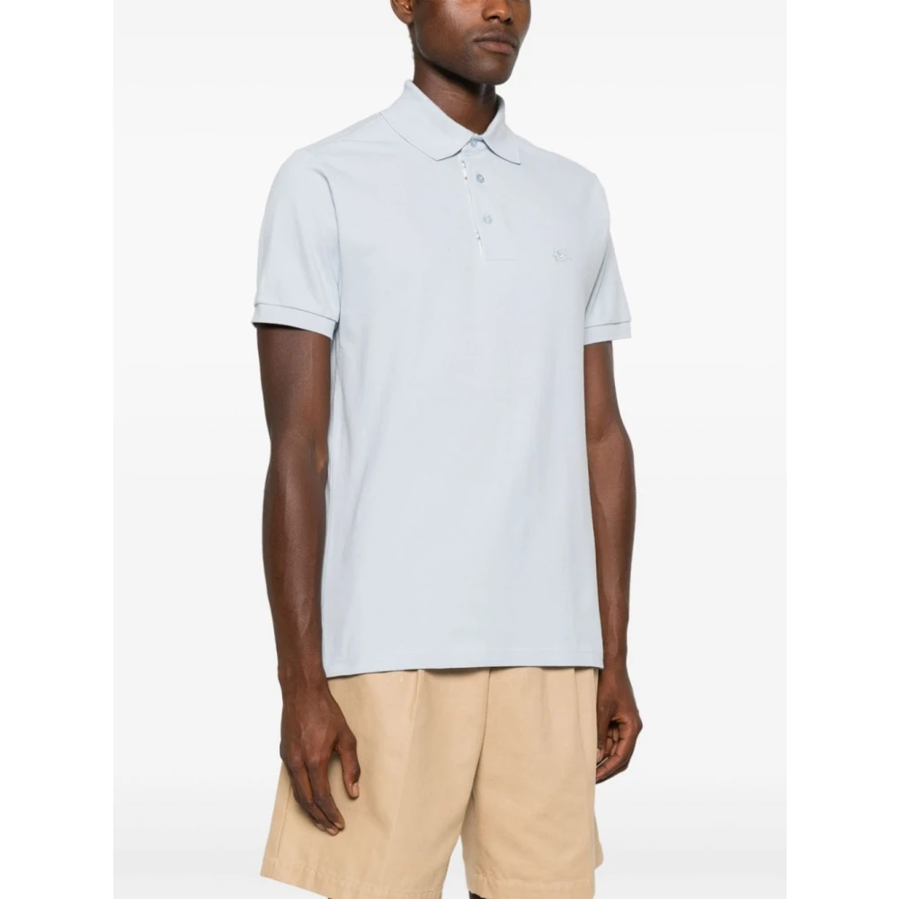 ETRO Blauw Piqué Polo Shirt Blue Heren