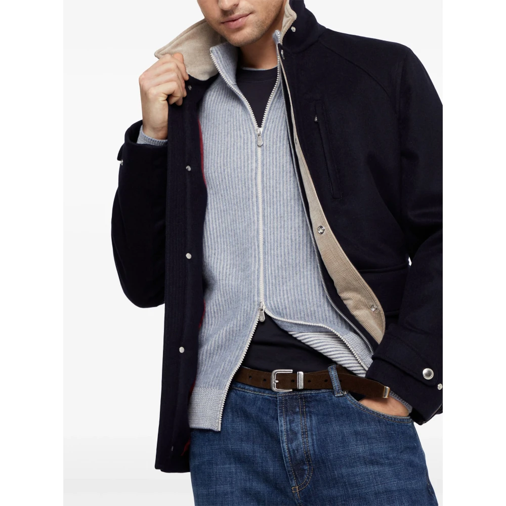 BRUNELLO CUCINELLI Wollen jas met rits en zakken Blue Heren