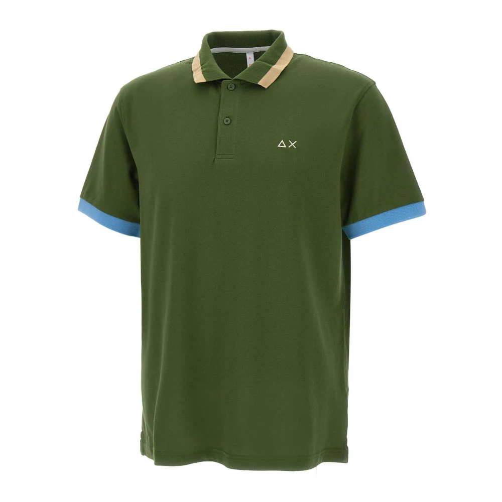 Sun68 Men's Green Polo Shirts, L, Polo With Big Stripes On Collar