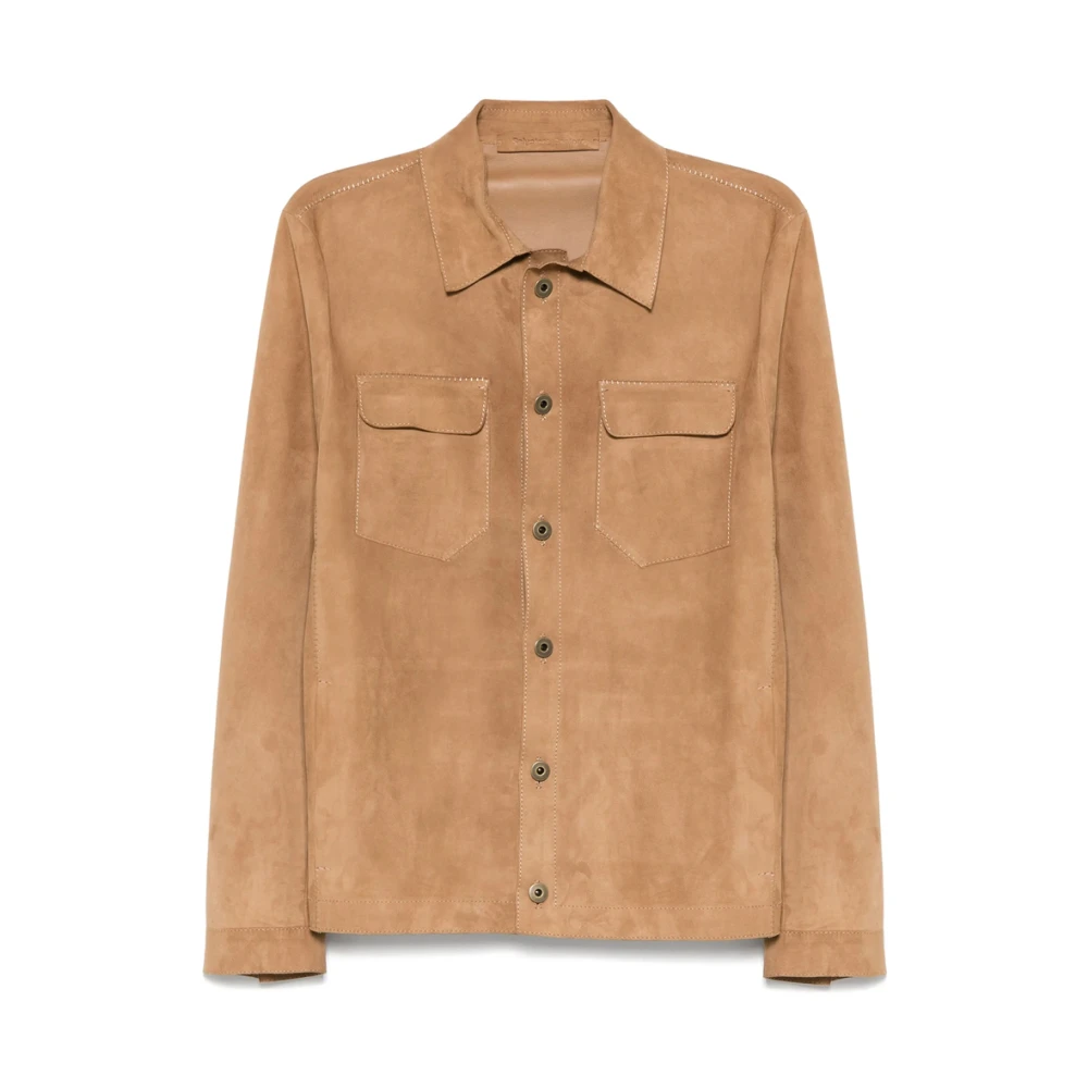 Salvatore Santoro Beige Leren Jas Knoopsluiting Beige Heren