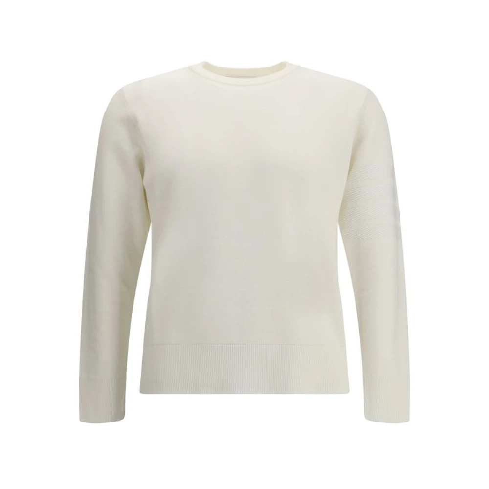 Thom Browne Men's White Virgin Wool Sweater With Iconic Bands