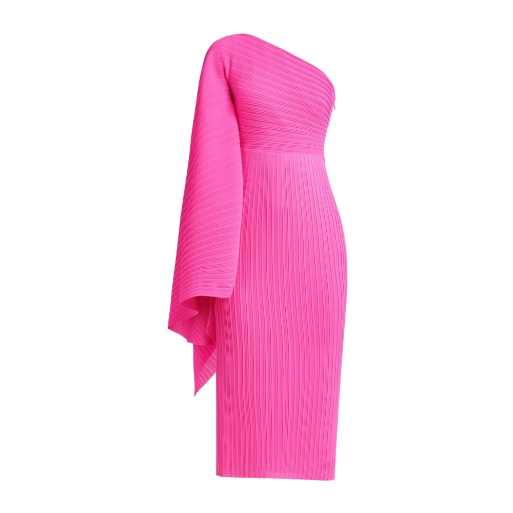 Fuchsia Ribbestrikket One-Shoulder Kjole