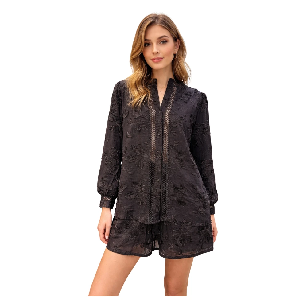 Weili Zheng Black Camicia In Mussola Con Fiori 3D - Female - Shirts - Xs - Blouses & Shirts