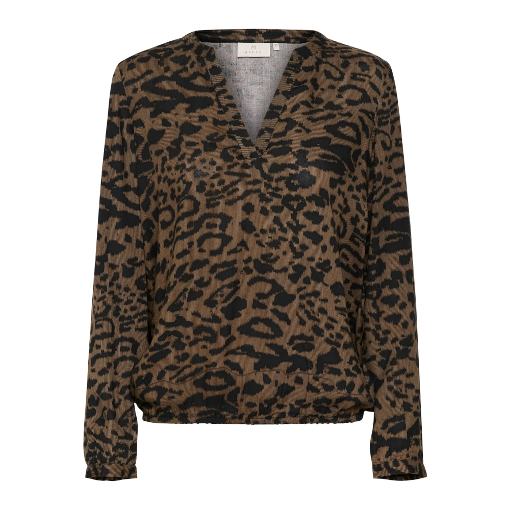Kaffe Abstract Print Blouse Top & T-Shirt Brown Dames