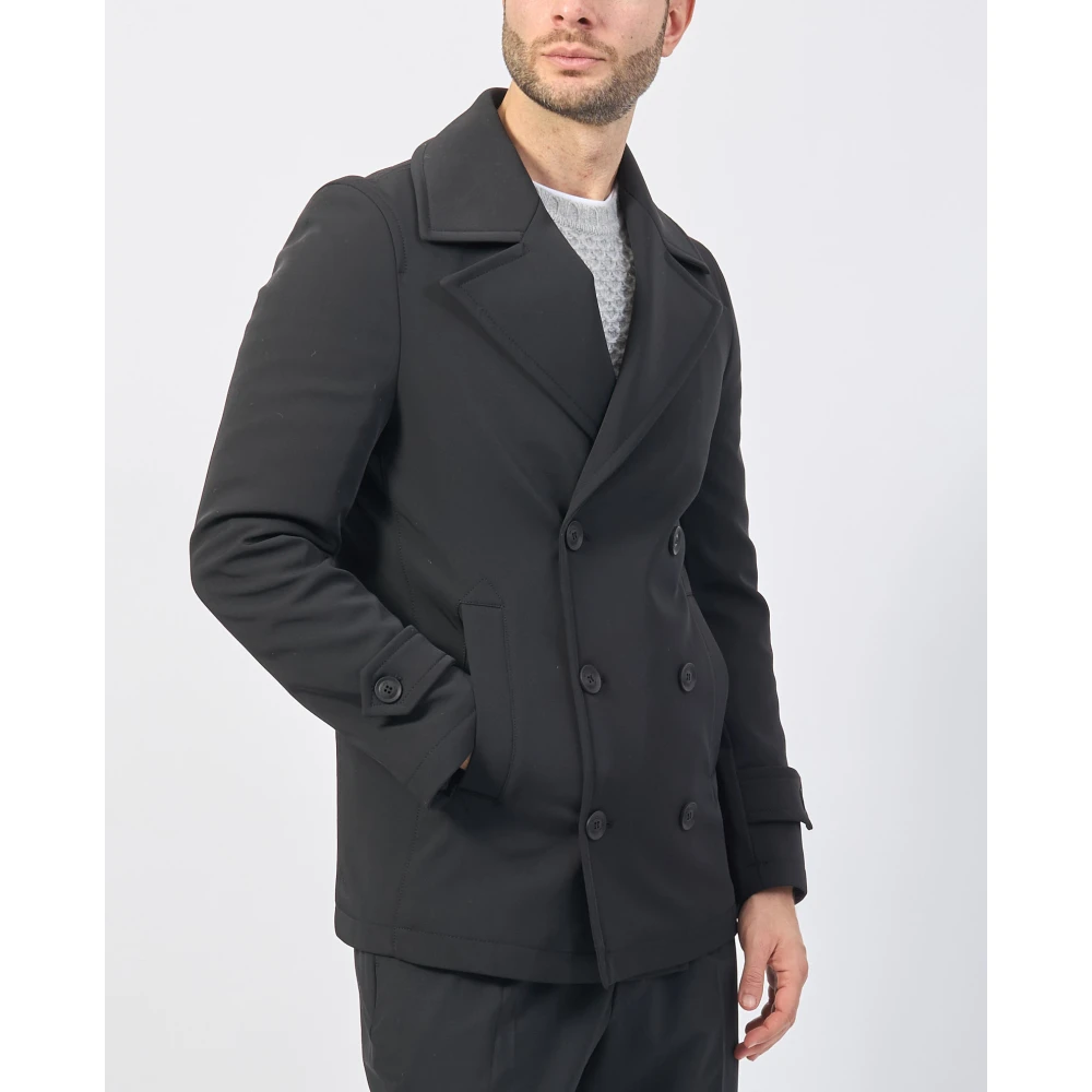 Mulish Zwarte dubbelrijige jas voor de winter Black Heren