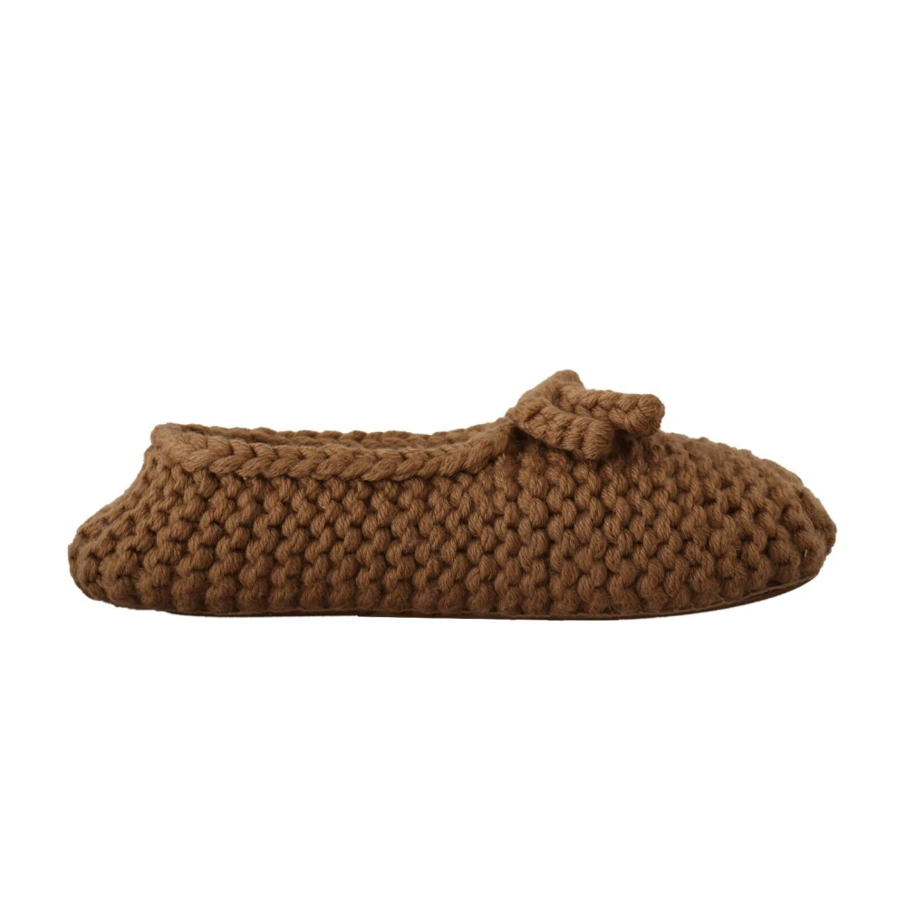Dolce & Gabbana Elegant Wool Knit Ballerina Flats In Brown - Female - Slippers - Brown - 8 Uk - Shoes