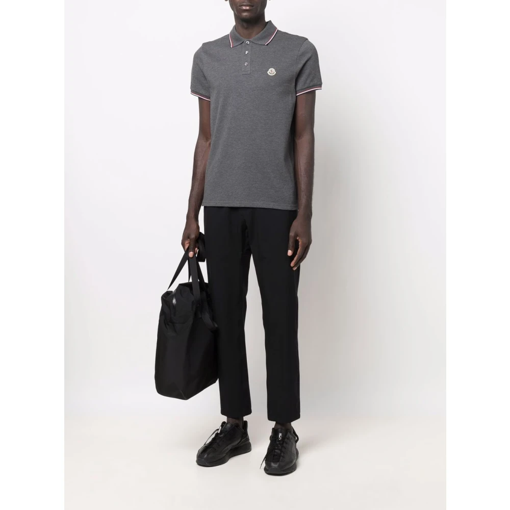 Moncler Grijze Logo Patch Polo T-shirt Gray Heren