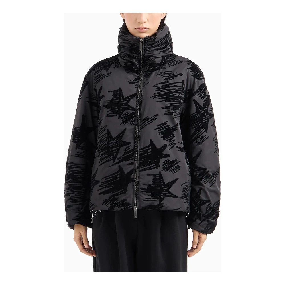 Emporio Armani Zwarte Nylon Flock Jas Volledige Rits Black Dames