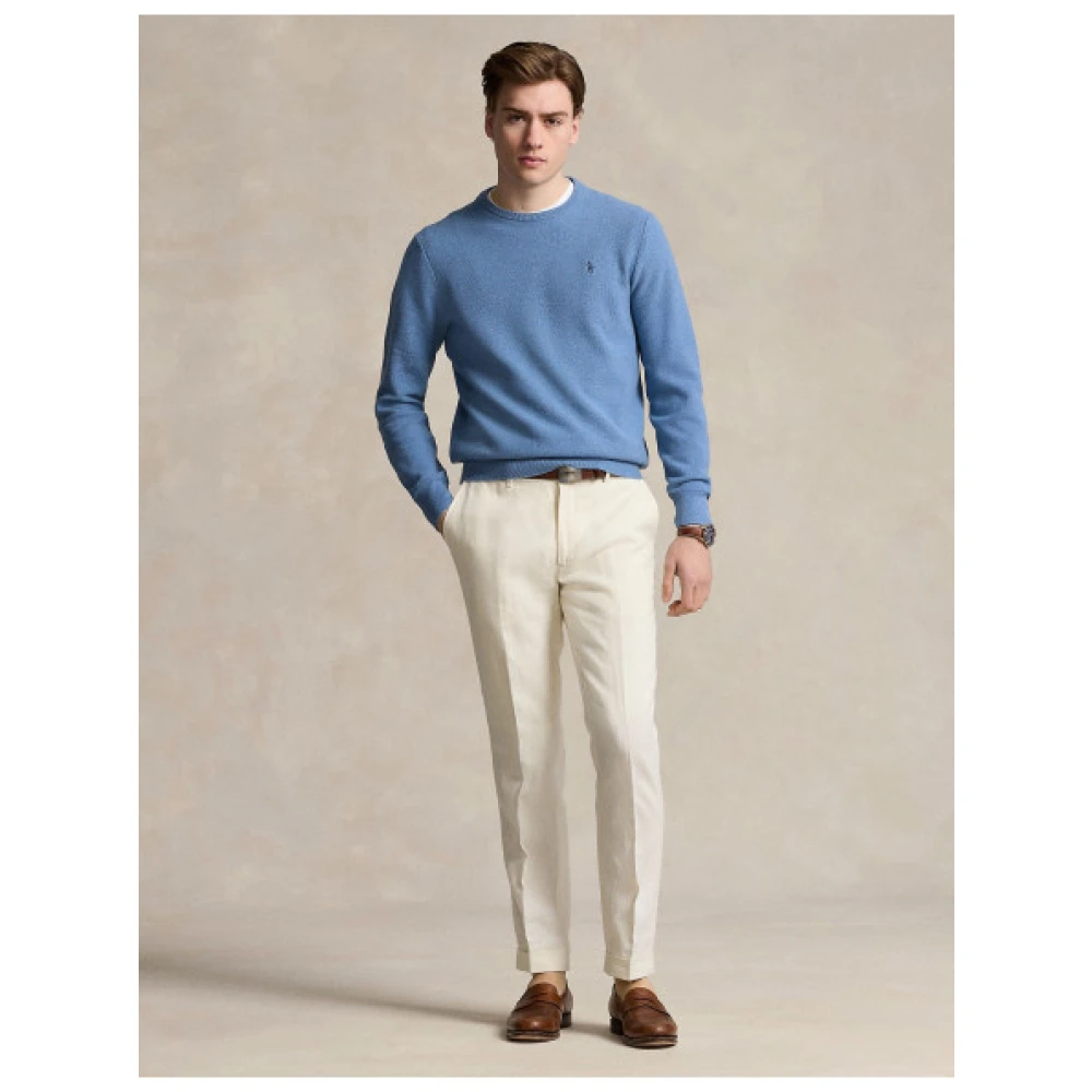 Polo Ralph Lauren Honingraat Gebreide Ronde Hals Trui Blue Heren
