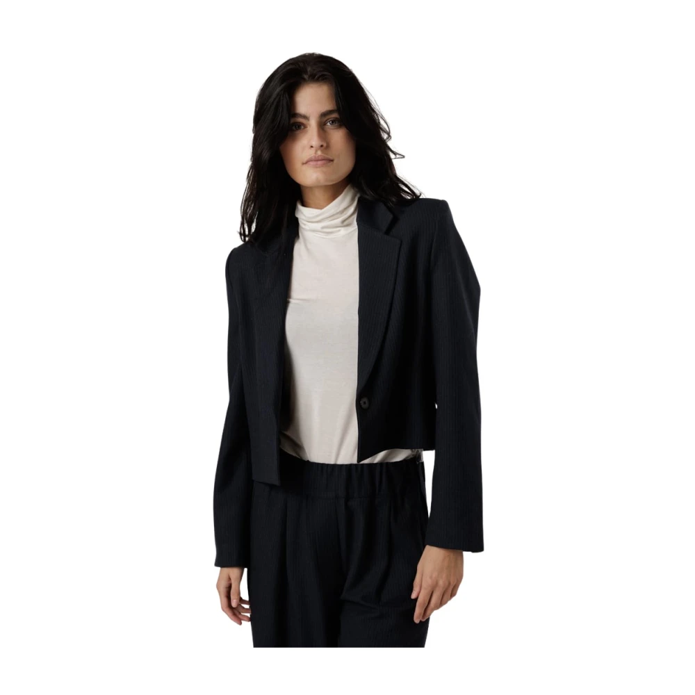 By-Bar Gestreepte Korte Blazer Donkerblauw Blue Dames