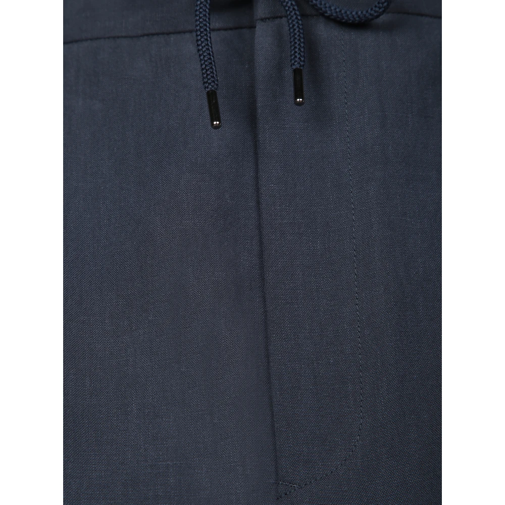 Giorgio Armani Blauwe Linnen Elastische Wijde Broek Blue Heren