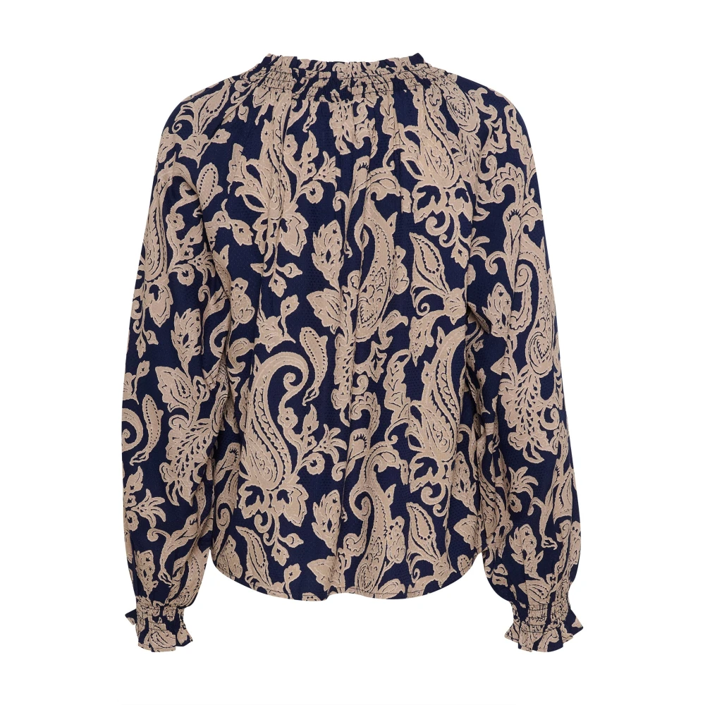 Cream Multicolor Blouses, Female, M, Blue Paisley Blouse With Puff Sleeves