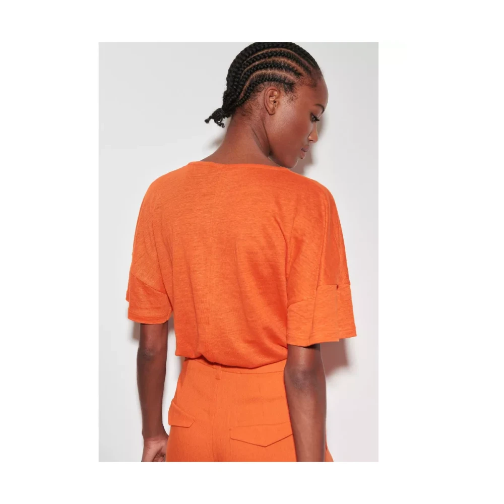 LUISA CERANO Oranje Linnen T-shirt Orange Dames