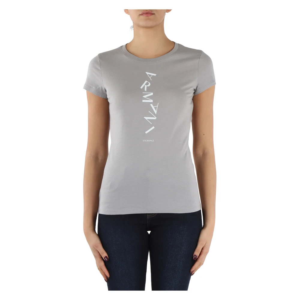 Armani Exchange Slim Fit Katoenen T-Shirt met Voorlogo Gray Dames