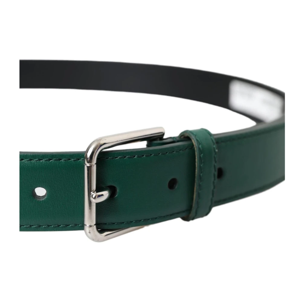 Dolce & Gabbana Beige Geweven Leren Riem Metalen Gesp Green Heren