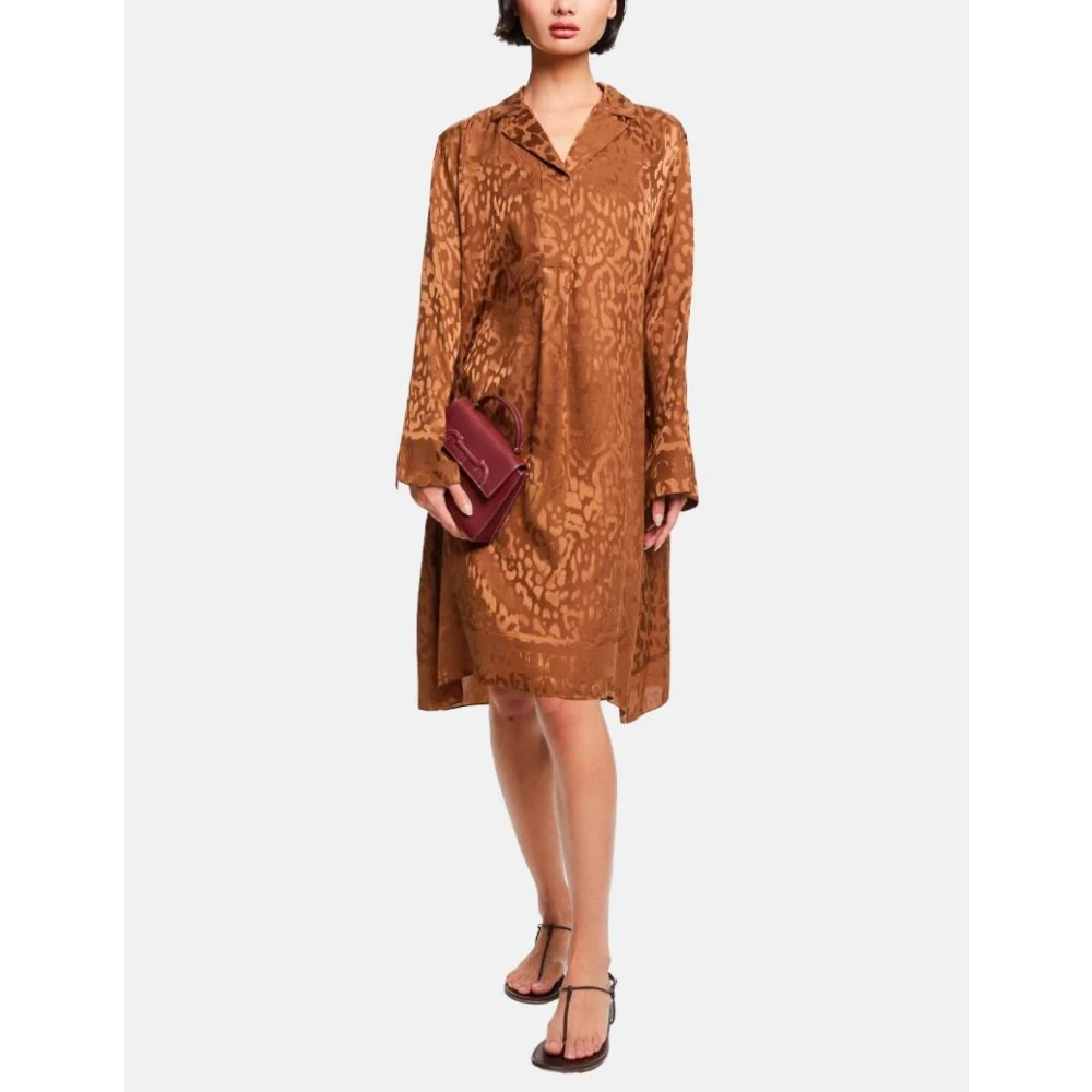 Carolina Herrera Luipaard Zijden Jacquard Jurk Brown Dames