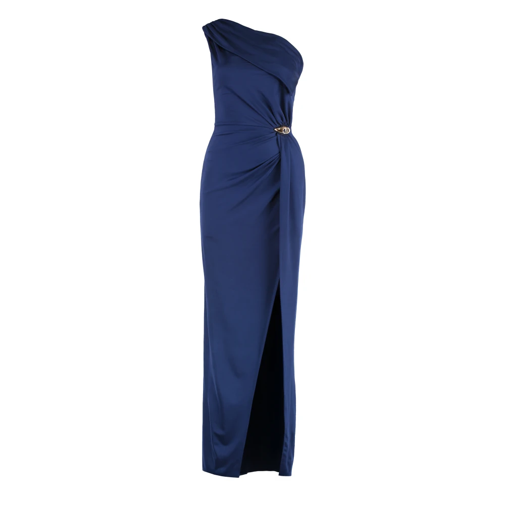 Elisabetta Franchi Asymmetrische Jersey Jurk met Voorspleet Blue Dames