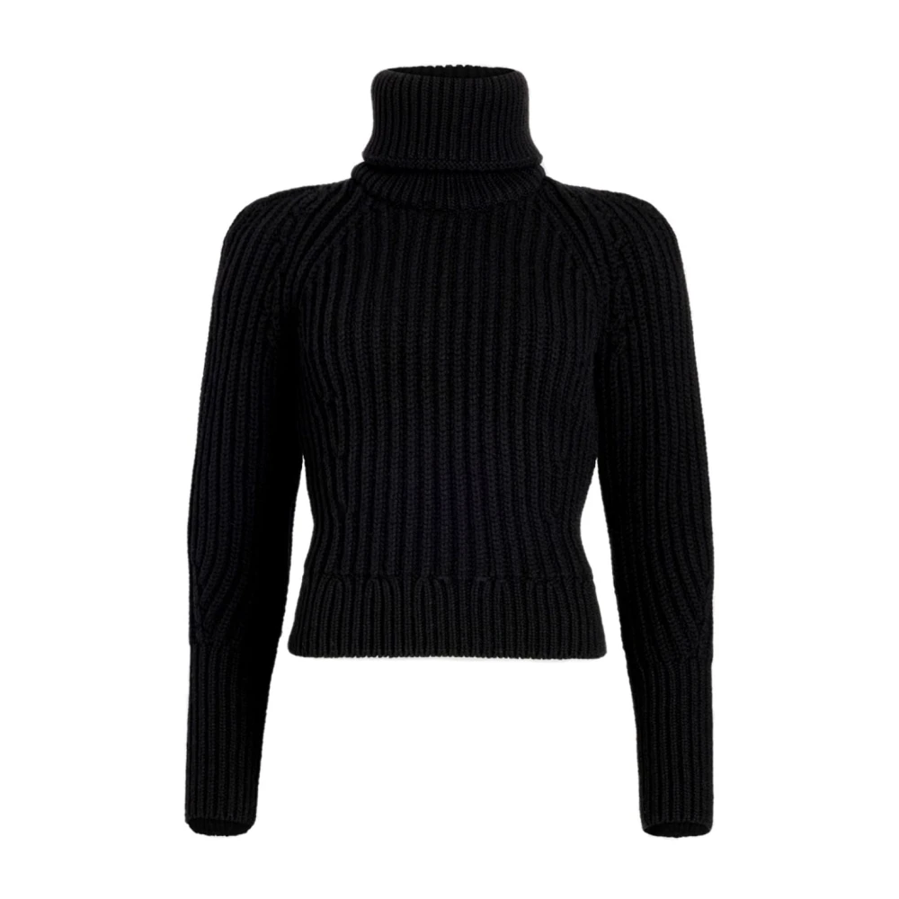 Patou Zwarte Wol Ribgebreide Trui Black Dames