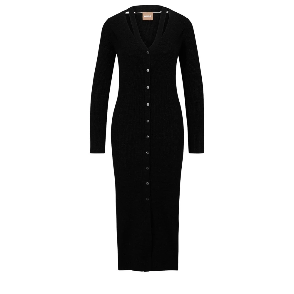 Boss Elegante Midi Jurk Black Dames