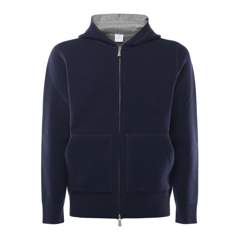 Eleventy Uomo Blu Felpa Con Cappuccio E Zip