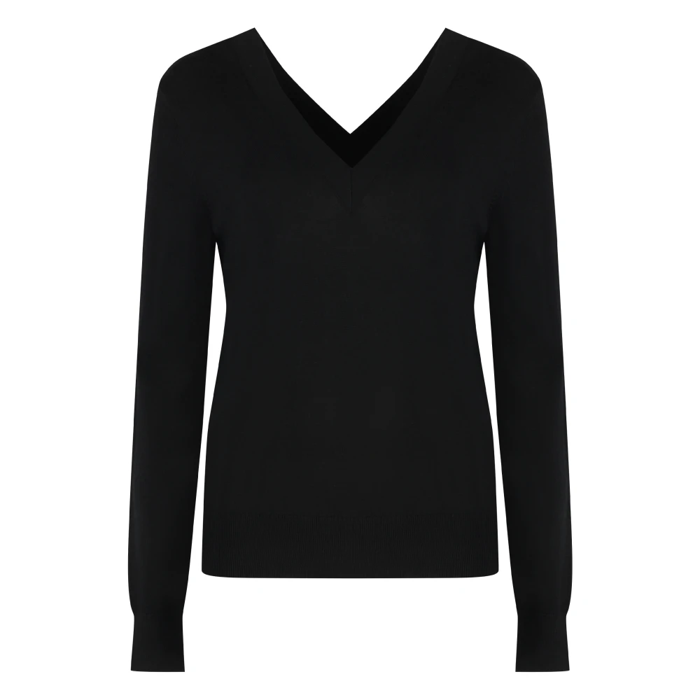 Calvin Klein Geribbelde Wol V-hals Trui Black Dames