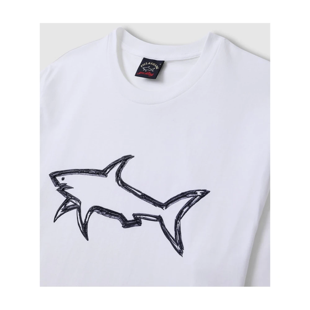 PAUL & SHARK Haai Print Katoenen T-Shirt Wit White Heren