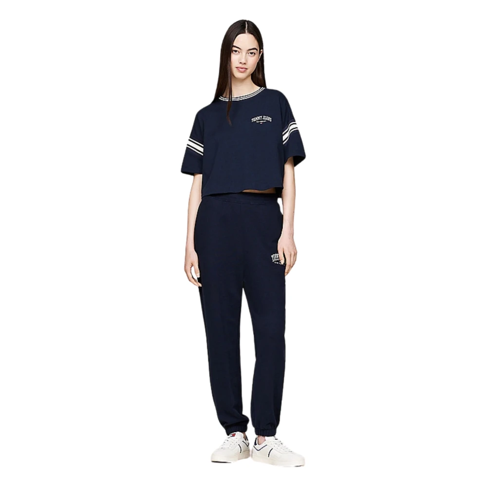 Tommy Hilfiger Blauwe College Stijl Crop T-shirt Blue Dames