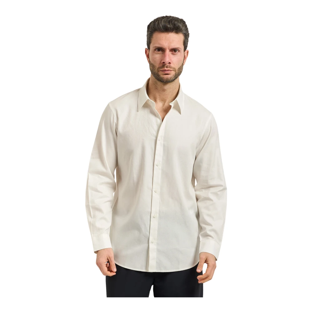 Armani Exchange Mannelijk Wit Overhemden Heren, 2XL, Katoen, Casual Overhemd Van Jacquard Geweven Katoen